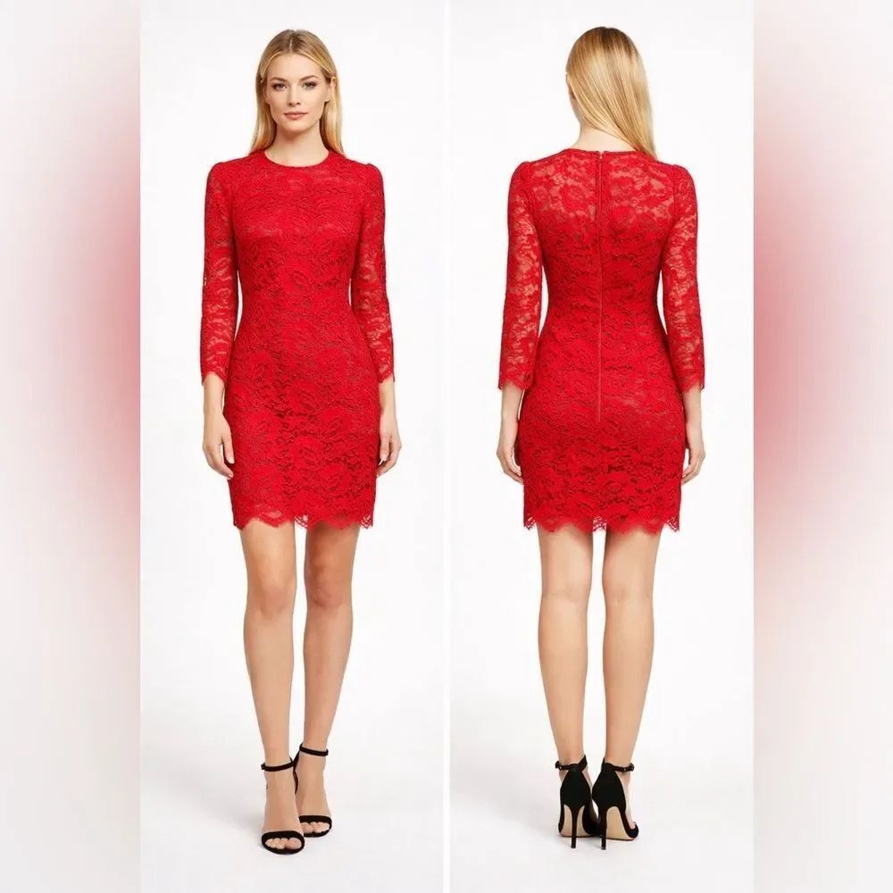 Dolce & Gabbana Red Lace Long Sleeve Dress, size 38( XS)